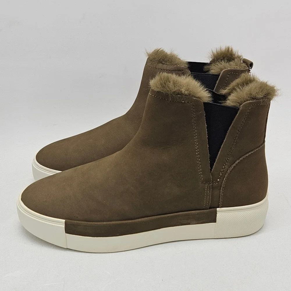 J/Slides Val Khaki Nubuck Waterproof Faux Fur Platform Ankle Boots Mens 9.5M